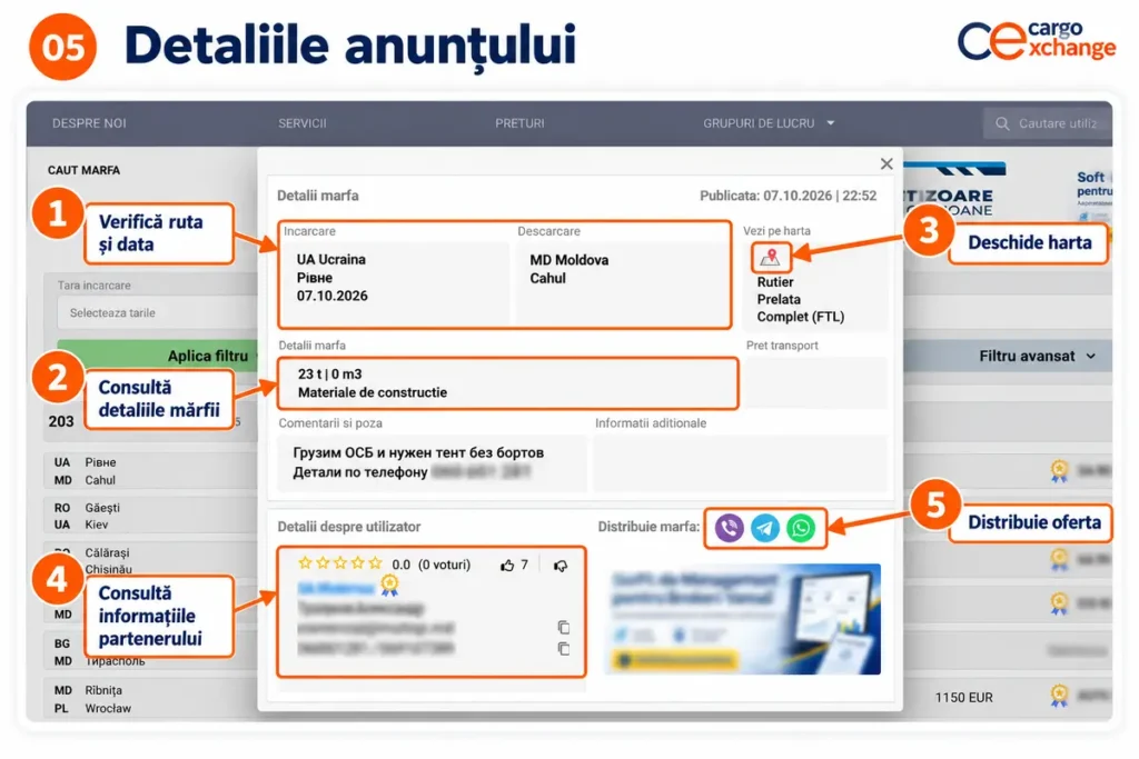 detaliile anunțului și harta traseului